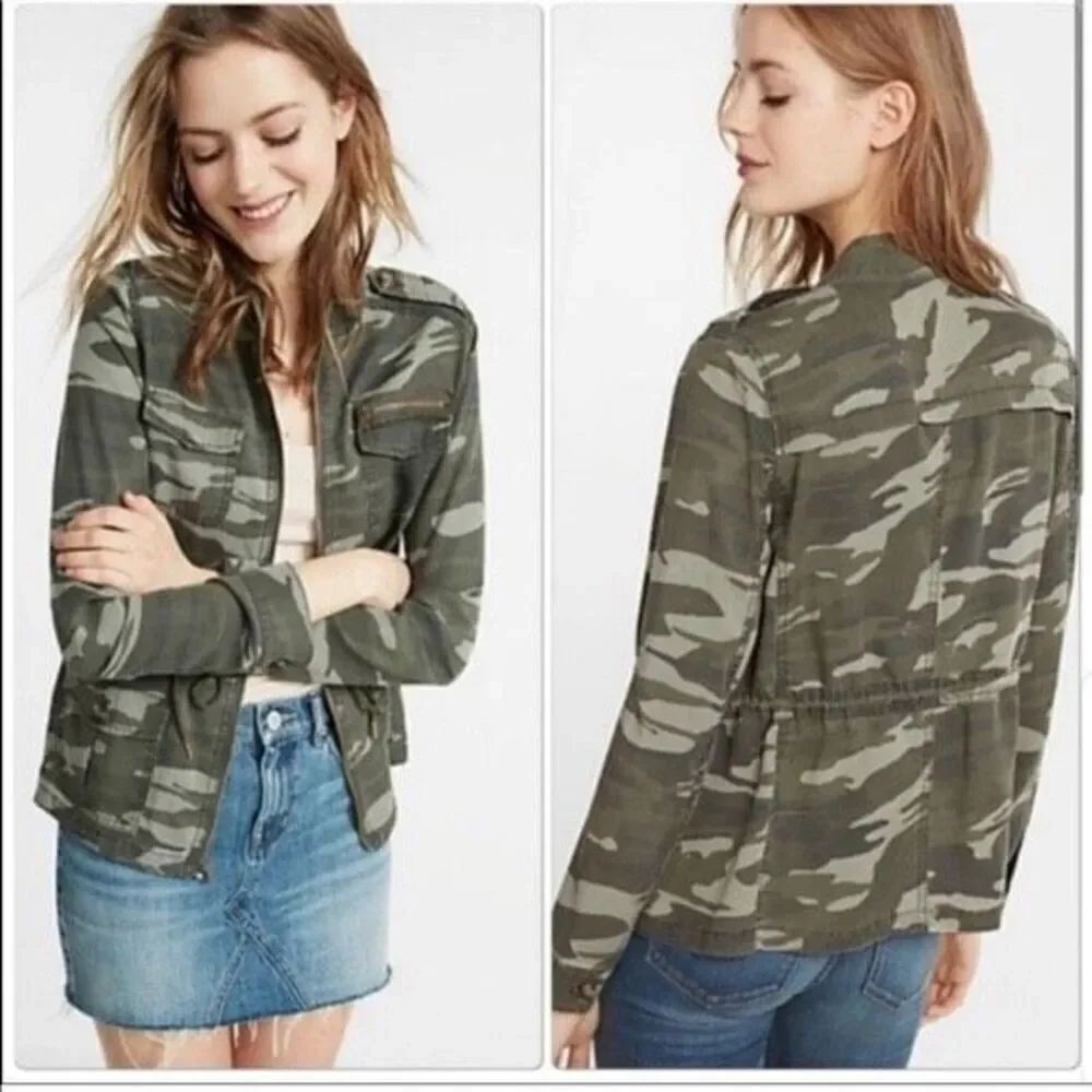 Express Camo Jacket Long Sleeve Pockets Lyocelld Full Zip SZ S/P
